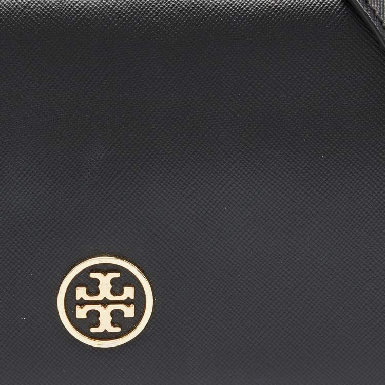 Pre Owned Tory Burch Black Leather Robinson Flap Crossbody Bag