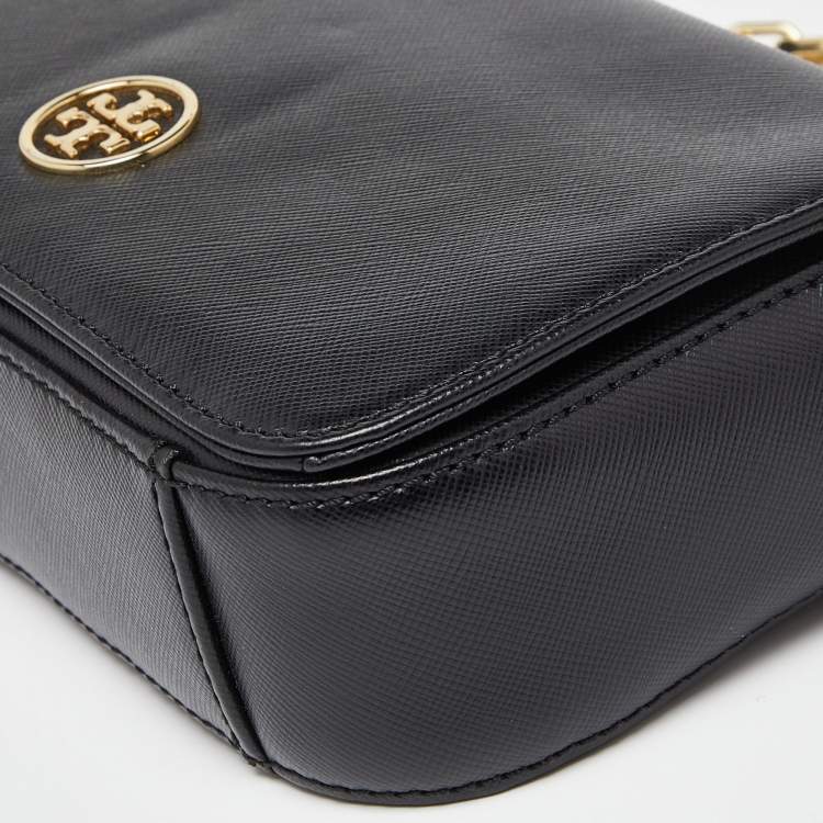 Pre Owned Tory Burch Black Leather Robinson Flap Crossbody Bag