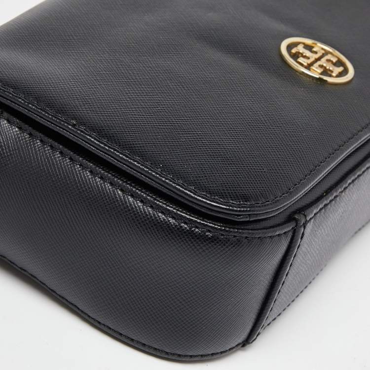 Pre Owned Tory Burch Black Leather Robinson Flap Crossbody Bag