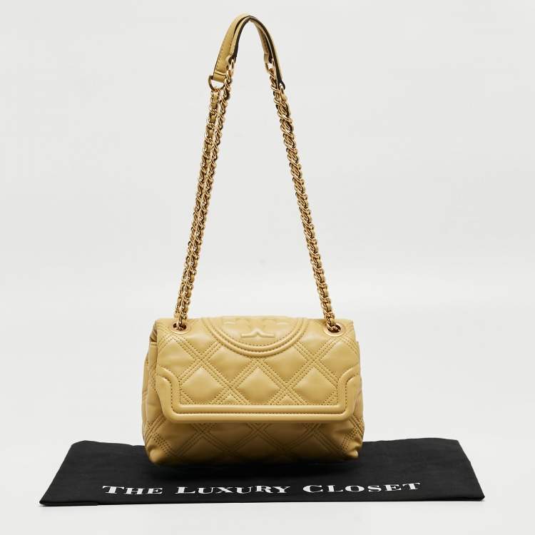مملوكة مسبقًا Tory Burch Yellow Quilted Leather Small Fleming Shoulder Bag