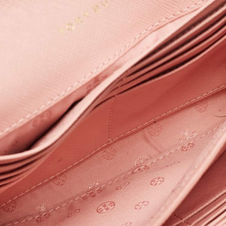 Pre Owned Tory Burch Light Pink Leather Robinson Chain Clutch 