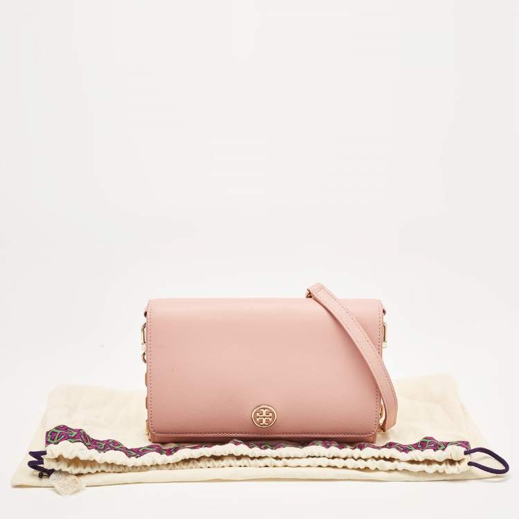 Pre Owned Tory Burch Light Pink Leather Robinson Chain Clutch 