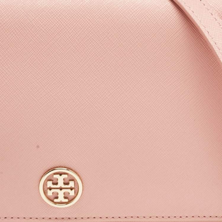 Pre Owned Tory Burch Light Pink Leather Robinson Chain Clutch 