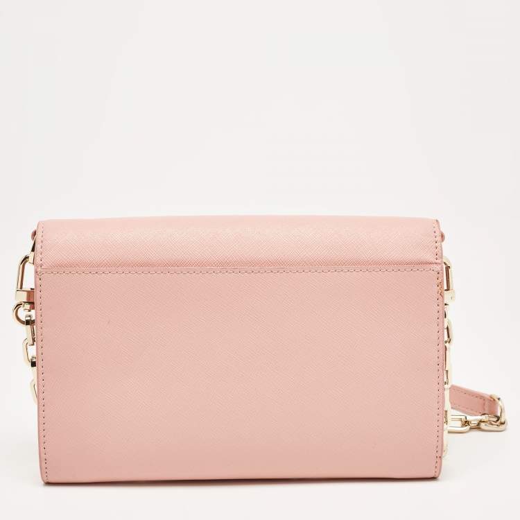 Pre Owned Tory Burch Light Pink Leather Robinson Chain Clutch 