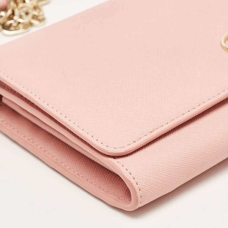 Pre Owned Tory Burch Light Pink Leather Robinson Chain Clutch 