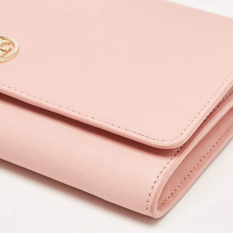 Pre Owned Tory Burch Light Pink Leather Robinson Chain Clutch 