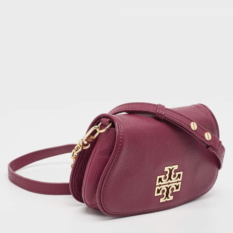 Pre Owned Tory Burch Burgundy Leather Bitten Clutch Bag