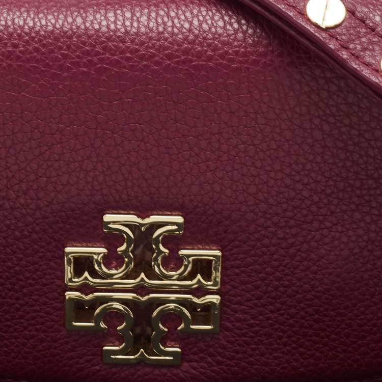 Pre Owned Tory Burch Burgundy Leather Bitten Clutch Bag