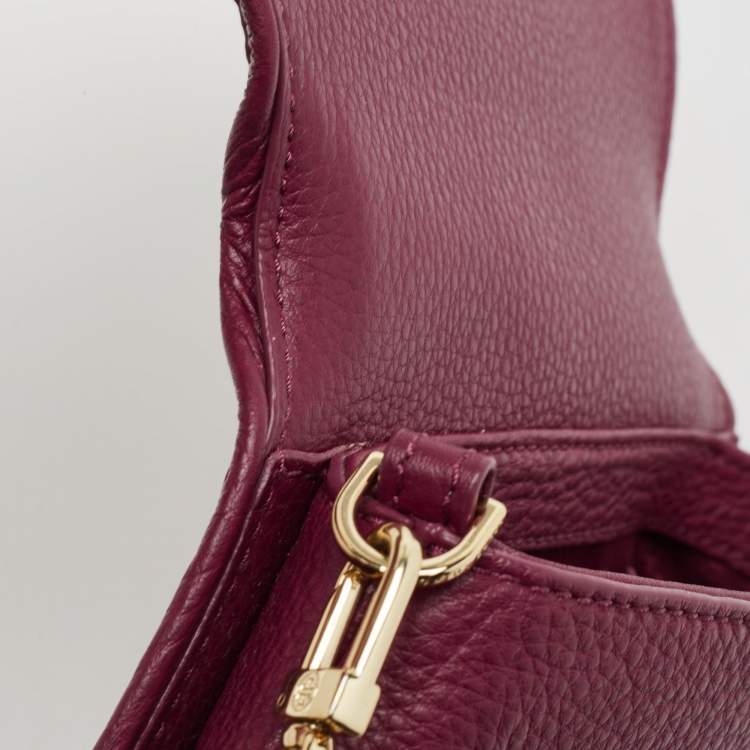 Pre Owned Tory Burch Burgundy Leather Bitten Clutch Bag