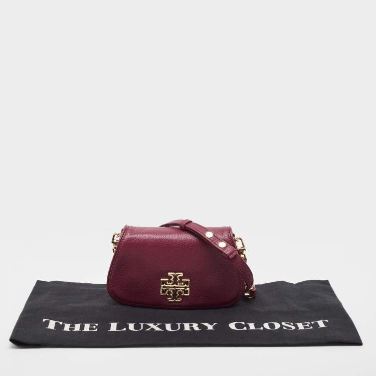 Pre Owned Tory Burch Burgundy Leather Bitten Clutch Bag