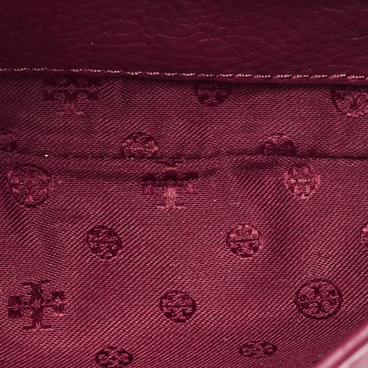 Pre Owned Tory Burch Burgundy Leather Bitten Clutch Bag