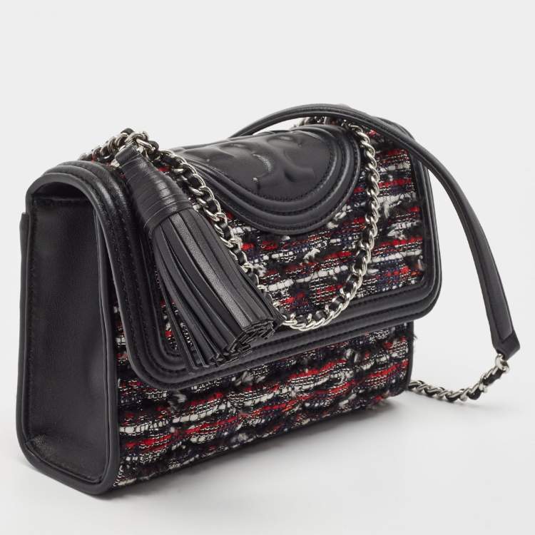 Pre Owned Tory Burch Multicolor Leather and Tweed Fleming Shoulder Bag
