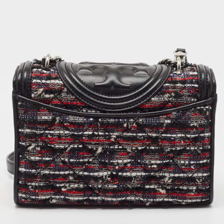 Pre Owned Tory Burch Multicolor Leather and Tweed Fleming Shoulder Bag