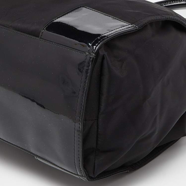 Pre Owned Tory Burch Black Patent Leather and Nylon Large Ella Tote