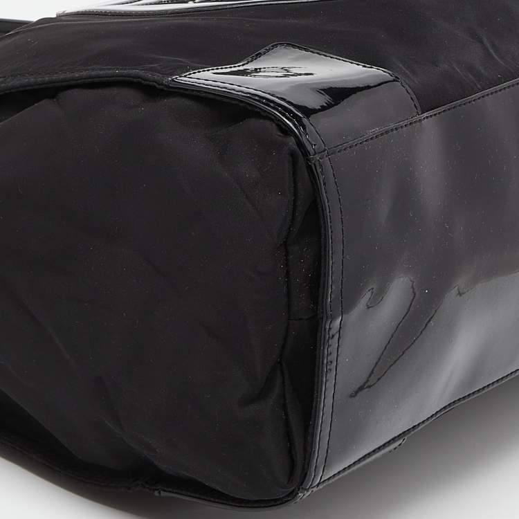 Pre Owned Tory Burch Black Patent Leather and Nylon Large Ella Tote