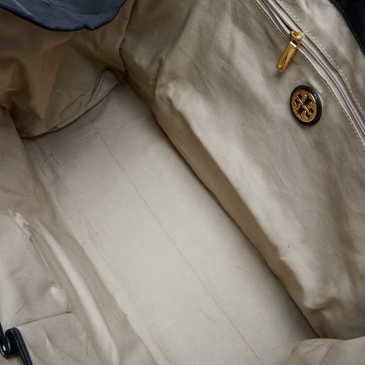 Pre Owned Tory Burch Black Patent Leather and Nylon Large Ella Tote