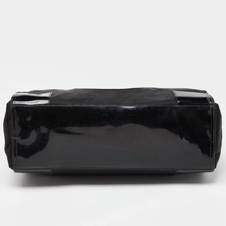 Pre Owned Tory Burch Black Patent Leather and Nylon Large Ella Tote