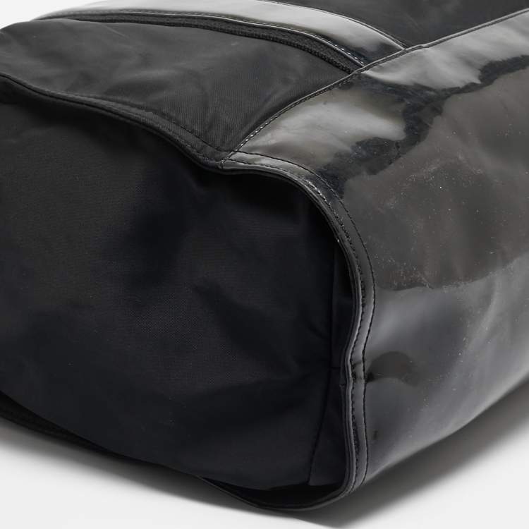 Pre Owned Tory Burch Black Patent Leather and Nylon Large Ella Tote