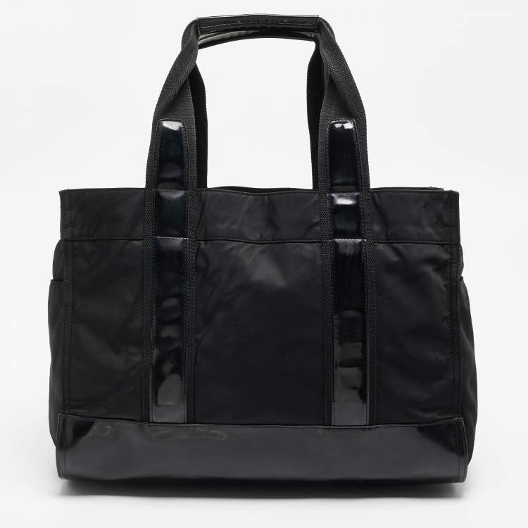 Pre Owned Tory Burch Black Patent Leather and Nylon Large Ella Tote