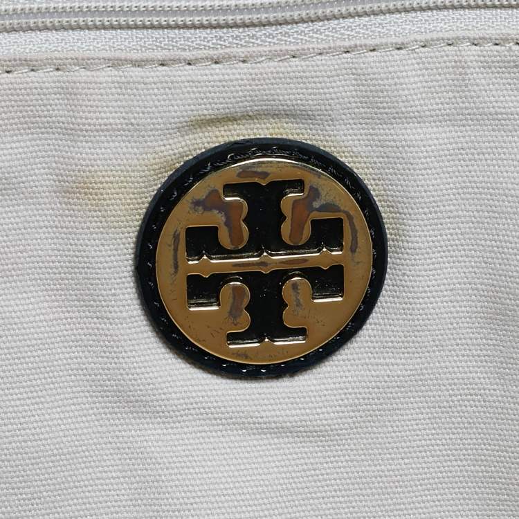 Pre Owned Tory Burch Black Patent Leather and Nylon Large Ella Tote