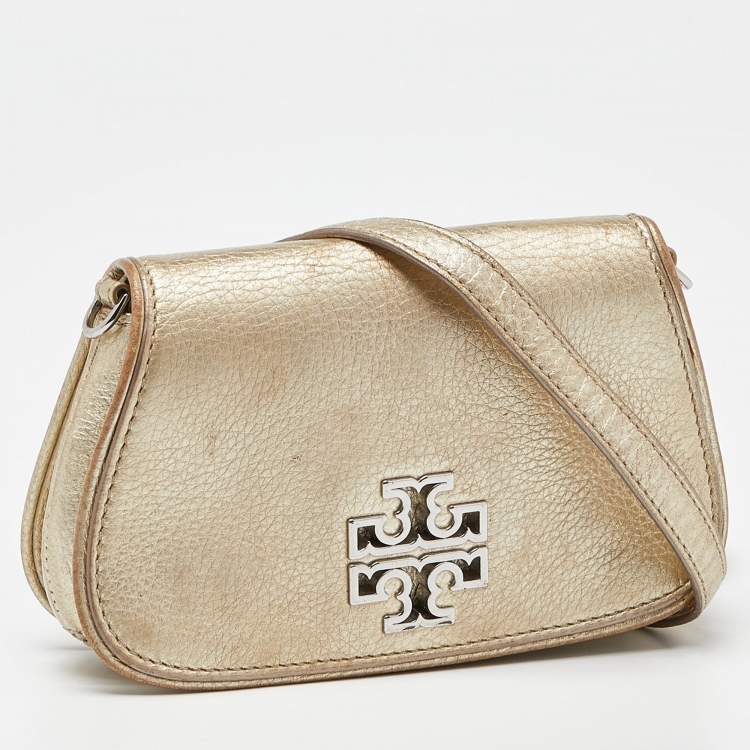 Pre Owned Tory Burch Gold Leather Britten Crossbody Bag