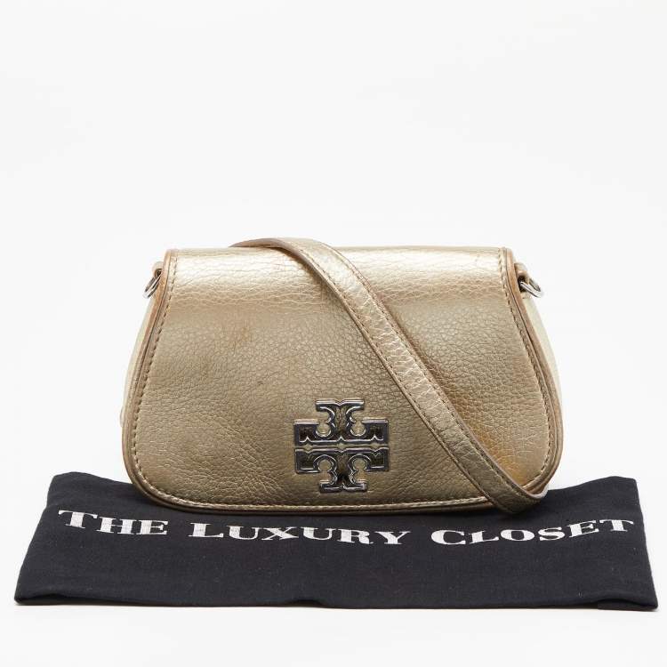 Pre Owned Tory Burch Gold Leather Britten Crossbody Bag