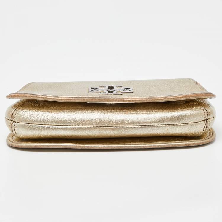 Pre Owned Tory Burch Gold Leather Britten Crossbody Bag