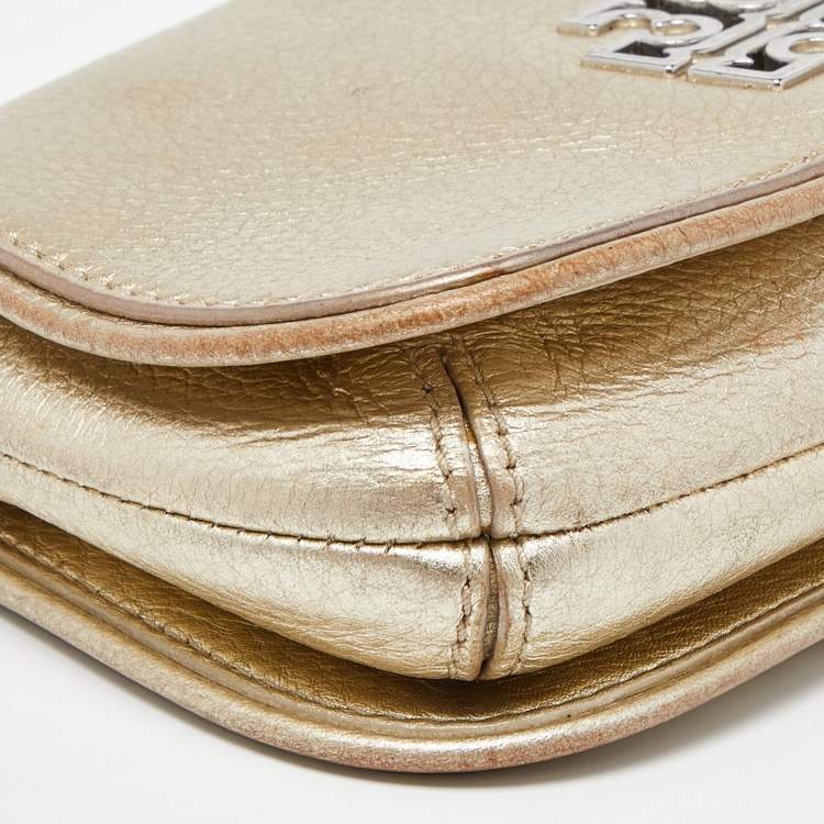 Pre Owned Tory Burch Gold Leather Britten Crossbody Bag