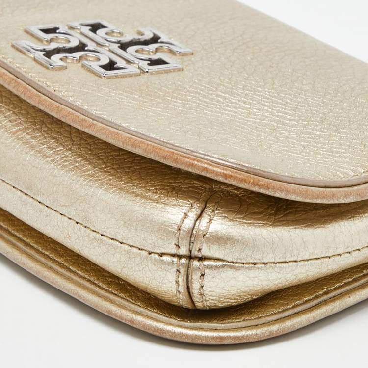 Pre Owned Tory Burch Gold Leather Britten Crossbody Bag