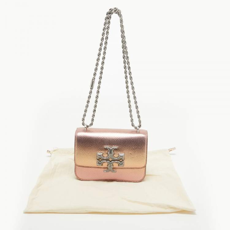 مملوكة مسبقًا Tory Burch Rose Gold Snake Effect Suede Small Eleanor Shoulder Bag