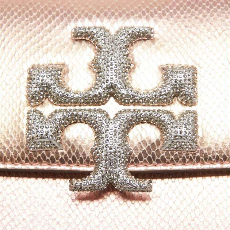 مملوكة مسبقًا Tory Burch Rose Gold Snake Effect Suede Small Eleanor Shoulder Bag