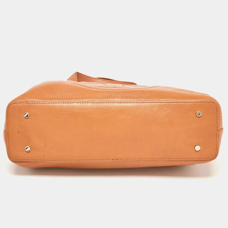 Pre Owned Tory Burch Brown Leather Bombe Tote