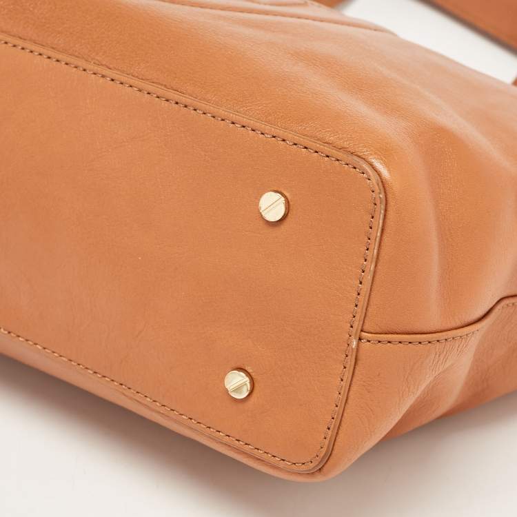 Pre Owned Tory Burch Brown Leather Bombe Tote