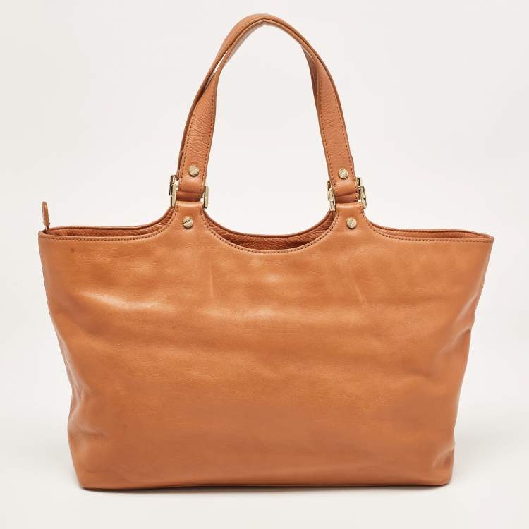 Pre Owned Tory Burch Brown Leather Bombe Tote
