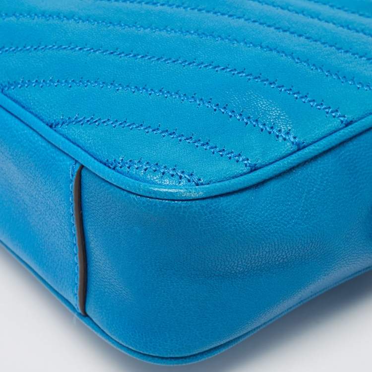 Pre Owned Tory Burch Blue Chevron Leather Fleming Camera Bag