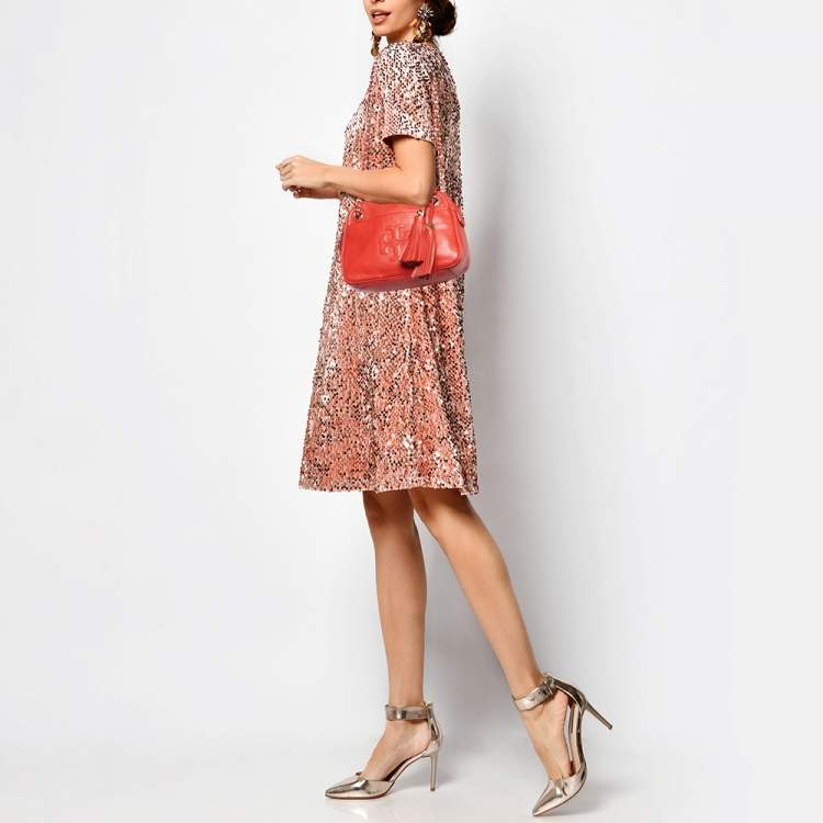 Pre Owned Tory Burch Orange Leather Camera Chain Bag