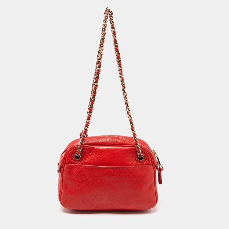 Pre Owned Tory Burch Orange Leather Camera Chain Bag