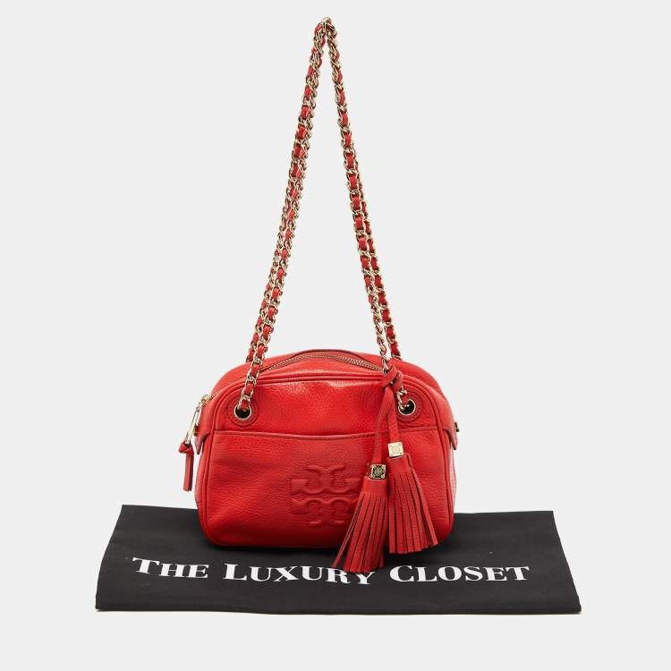 Pre Owned Tory Burch Orange Leather Camera Chain Bag