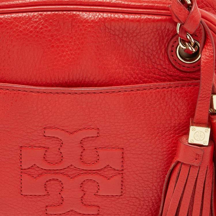 Pre Owned Tory Burch Orange Leather Camera Chain Bag