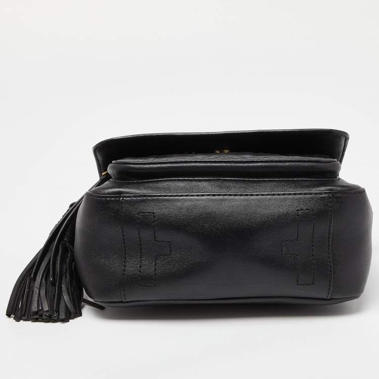 Pre Owned Tory Burch Black Quilted Leather Flap Top Handle Bag