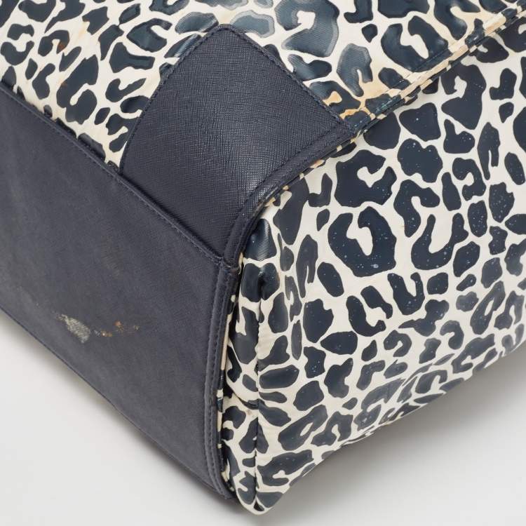 Pre Owned Tory Burch Navy Blue/White Nylon Ella Tote