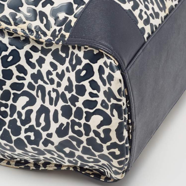 Pre Owned Tory Burch Navy Blue/White Nylon Ella Tote