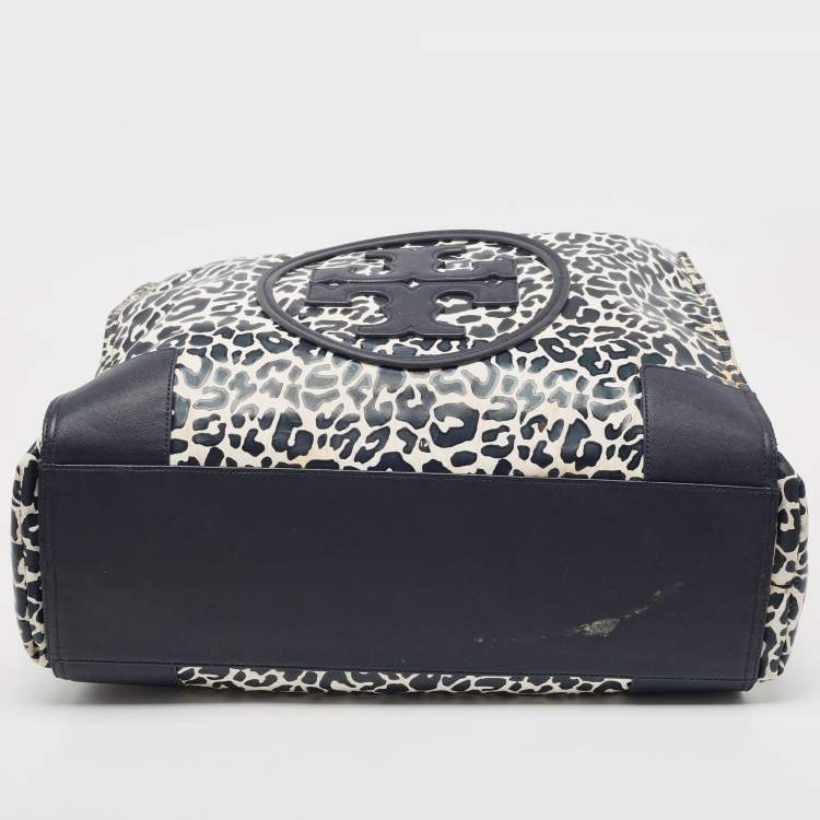 Pre Owned Tory Burch Navy Blue/White Nylon Ella Tote