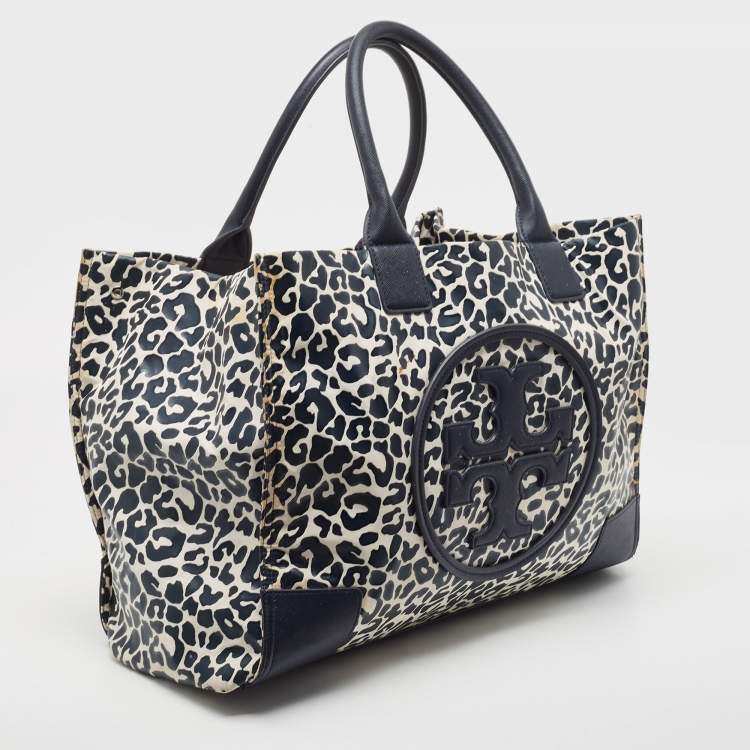 Pre Owned Tory Burch Navy Blue/White Nylon Ella Tote