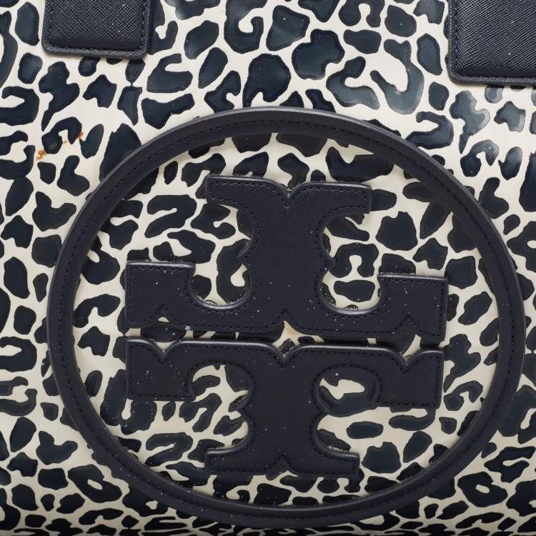 Pre Owned Tory Burch Navy Blue/White Nylon Ella Tote