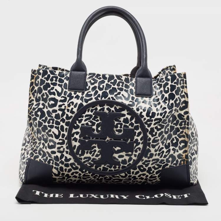 Pre Owned Tory Burch Navy Blue/White Nylon Ella Tote