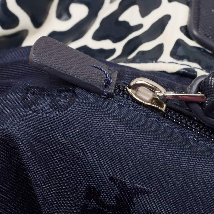 Pre Owned Tory Burch Navy Blue/White Nylon Ella Tote