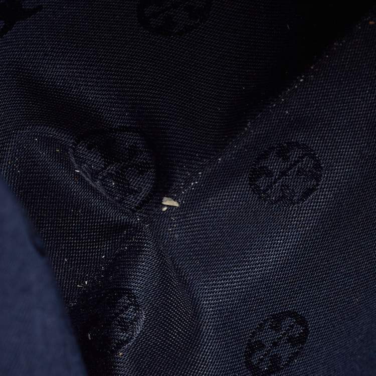 Pre Owned Tory Burch Navy Blue/White Nylon Ella Tote