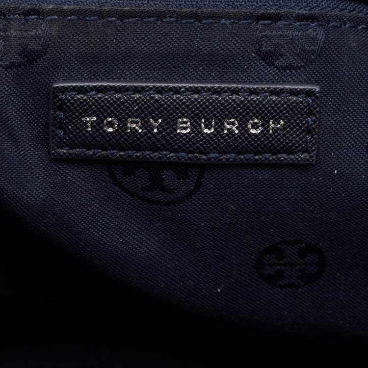 Pre Owned Tory Burch Navy Blue/White Nylon Ella Tote