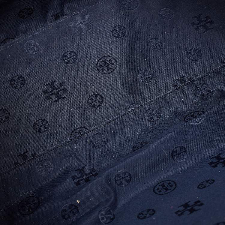 Pre Owned Tory Burch Navy Blue/White Nylon Ella Tote